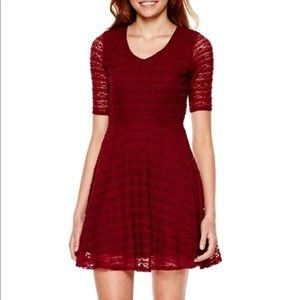 Decree- Casual, red lace, skater dress.-used